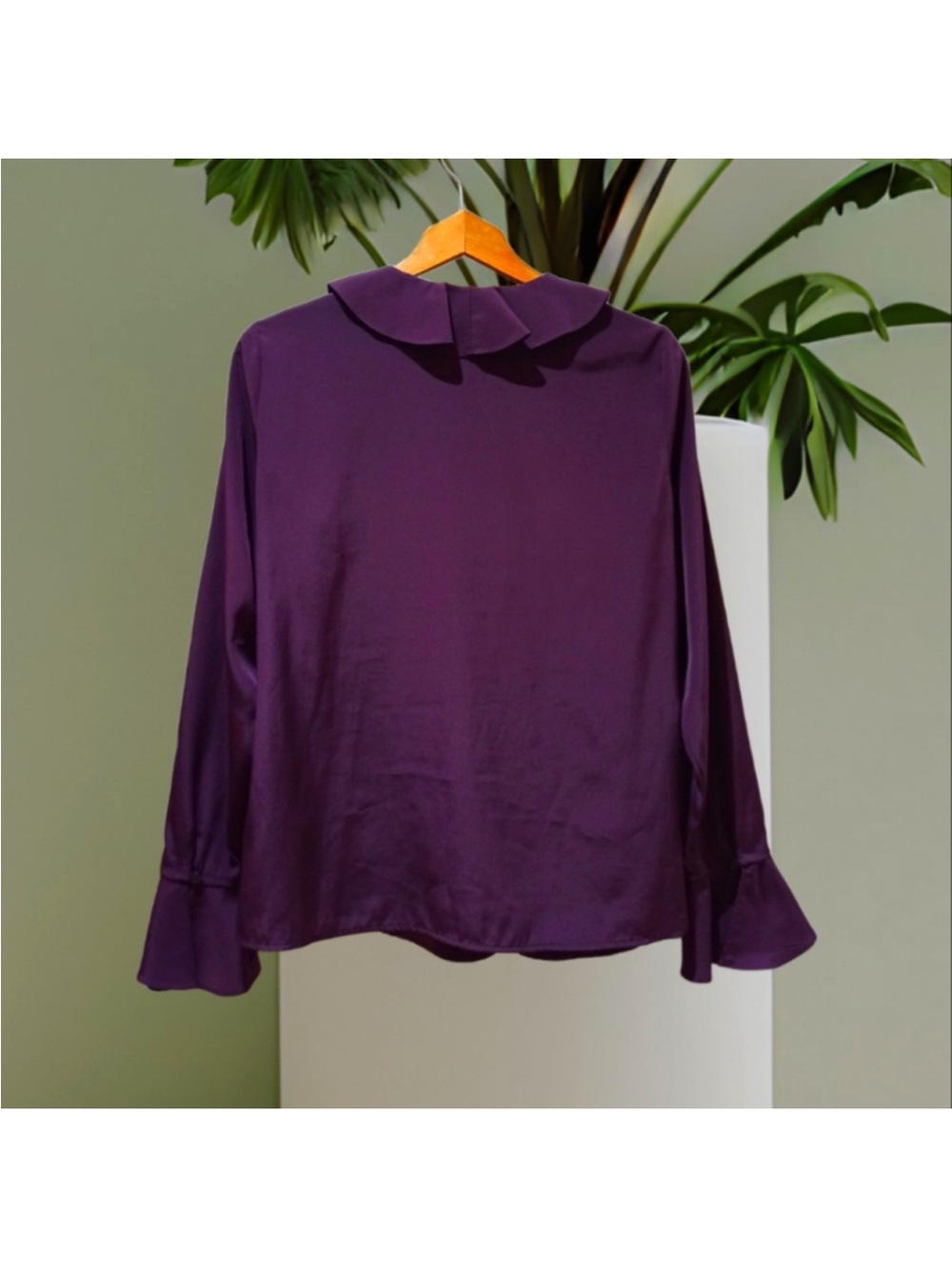 Kasper Deep Purple Ruffle-Front Blouse - Picture 5 of 7